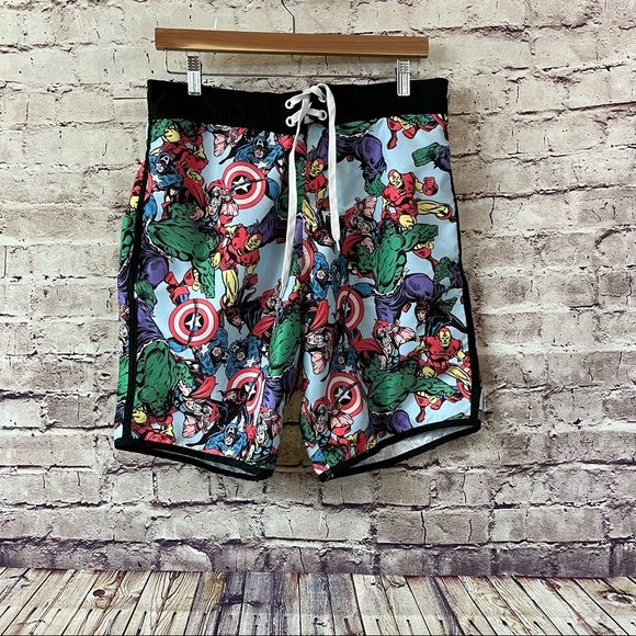 Marvel Iron Man Captain America Hulk Comic Swim Trunks - Picture 1 of 12